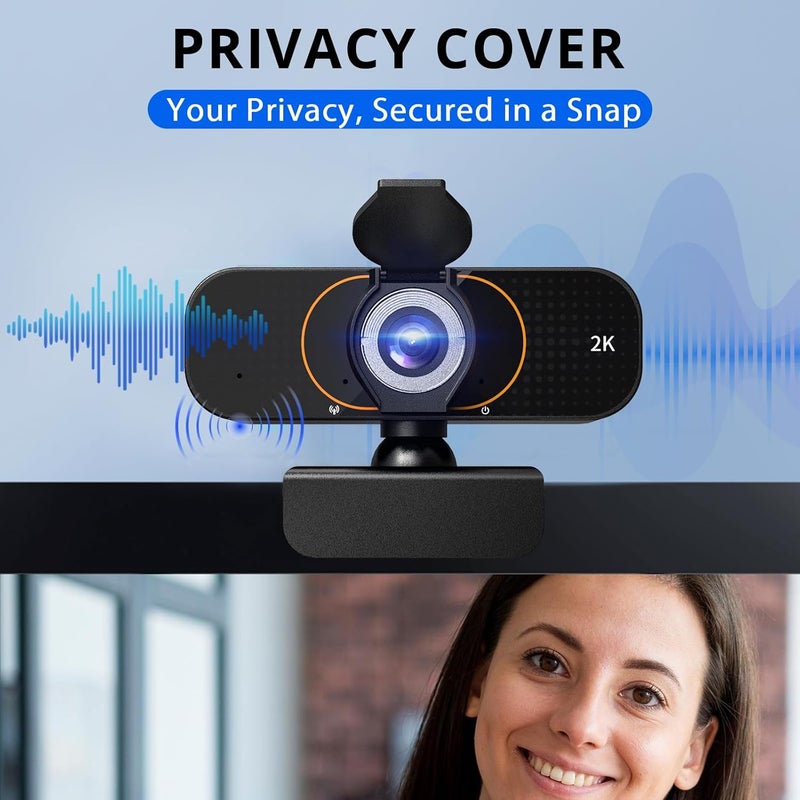 Lusinx 2K Webcam for Computer/Laptop/Desktop/PC, Camera with Microphone, USB Plug&Play, Auto Low Light Correction, Privacy Cover, Tripod, Wide Angle for Meeting/Online Video/Zoom - Image 3